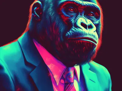 Gorilla Dressed In A Suit And Tie Glowing Neon Vray