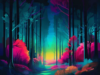 Painging Of A Forest Filled With Lots Of Trees