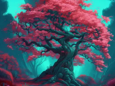 Painging Of A Tree With Pink Flowers