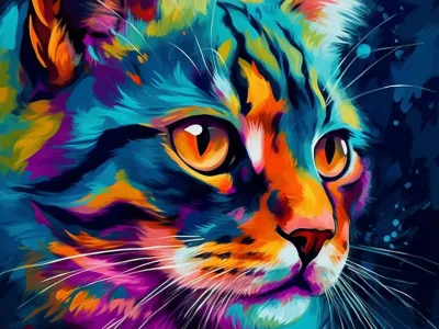 Painting Of A Colorful Cat