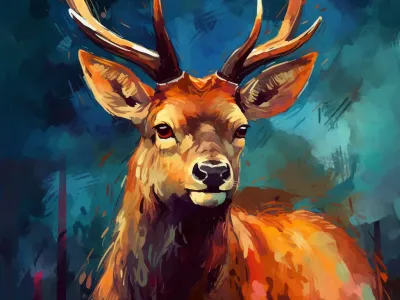 Painting Of A Deer With Large Antlers