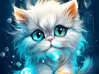 Painting Of A Kitten With Blue Eyes Fantasy