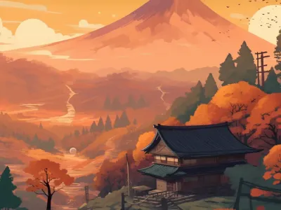 Painting Of A Landscape With A Mountain In The Background