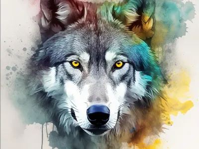 Painting Of A Wolf With Yellow Eyes